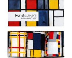 Kunst sokken - Mondriaan Giftbox 3-pack - Sokken Heren 41 46 - Biologisch Katoenen Sokken - funny socks happy - Vrolijke Sokken - Grappige Sokken - Sokken Cadeau