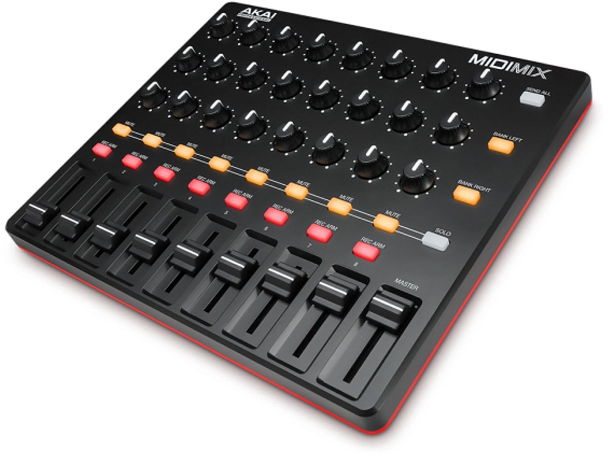 Akai Professional MIDImix - Draagbare, Volledig Toewijsbare MIDI Mengtafel en DAW Controller met 8 Faders, 1 Masterfader, 24 Toewijsbare Knobs en 16 Buttons met 1 op 1 Mapping met Ableton Live