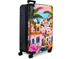 NoBoringSuitcases.com NoBoringSuitcases.com® - Koffer groot - Reiskoffer lichtgewicht - Kleurrijke stad met palmbomen - Rolkoffer met 4 wielen - Grote trolley XL - 98 liter bagage