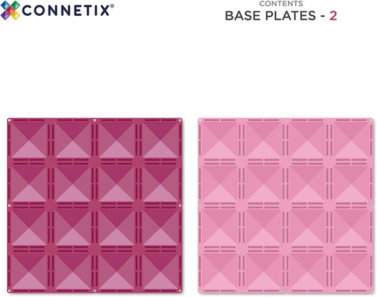 CONNETIX - Magnetisch Tegels - Pastel Roze en Bessen Basisplaat Pakket - 2 Stuks - Magnetisch Speelgoed
