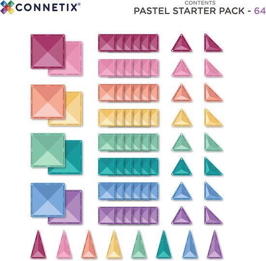 Pack de démarrage Connetix Pastel | Dalles magnétiques | 64 pièces