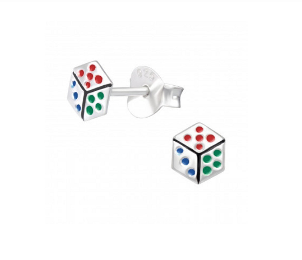 Oorbellen - Kinderoorbellen - 925 Sterling Zilver - Zilver - Dobbelsteen