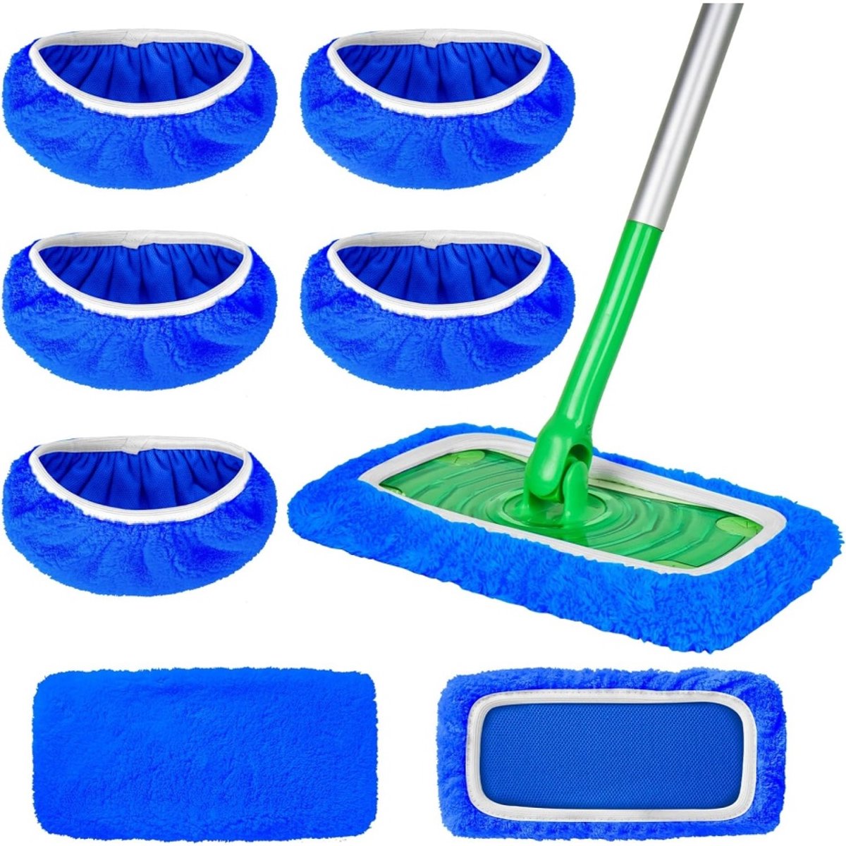 Daity 5-pack- Herbruikbare dweilpads - Swiffer Mop-compatibel - microvezel vervangende dweilpads - Wasbare dweilpads - Voor oppervlaktereiniging of (Blauw，dweil niet inbegrepen)