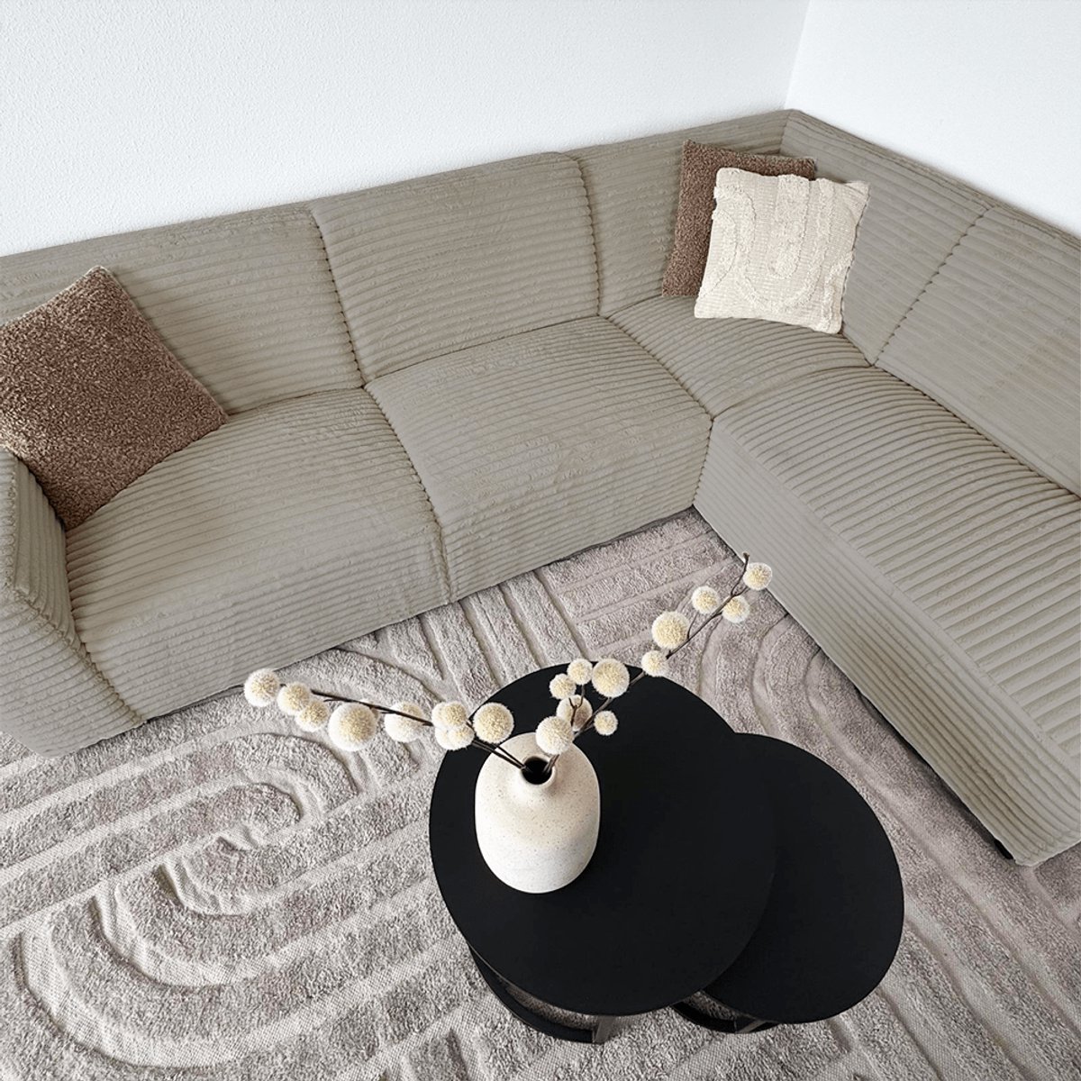Dimehouse Hoekbank beige super zachte ribstof Gavi - rechts - Stof - Scandinavisch & Basic - 270 x 77 x 210 cm