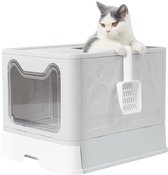 Feandrea kattenbak met deksel, uitschuifbare lade, schep en borstel, voor katten tot 15 kg, krasbestendig, lekvrij, lichtblauw en duivenkleur, PPT001Q01 | Kattenbakvulling en zindelijkheidstraining