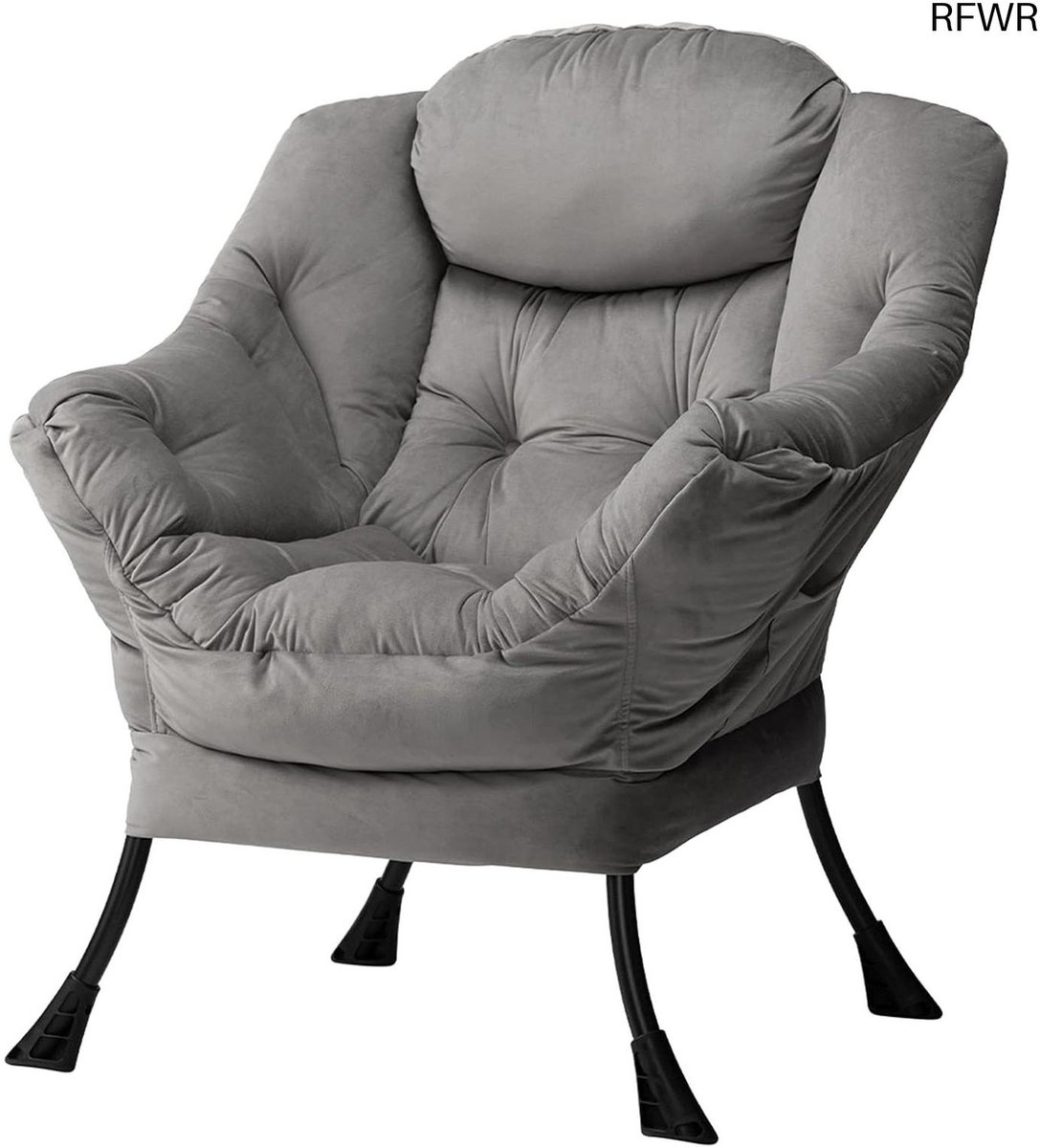 RFWR® Comfortabele Relax Fauteuil met Armleuningen en Stalen Frame - Donkergrijs