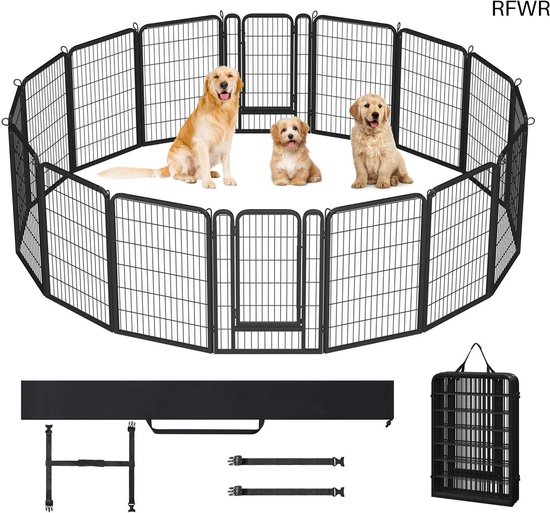Yaheetech Puppybox 16-delig, 50 cm hoog, box met deur voor honden, woning en tuin, doe-het-zelf hondenpark voor binnen en buiten, opvouwbaar puppyvrijloop, omheining rooster