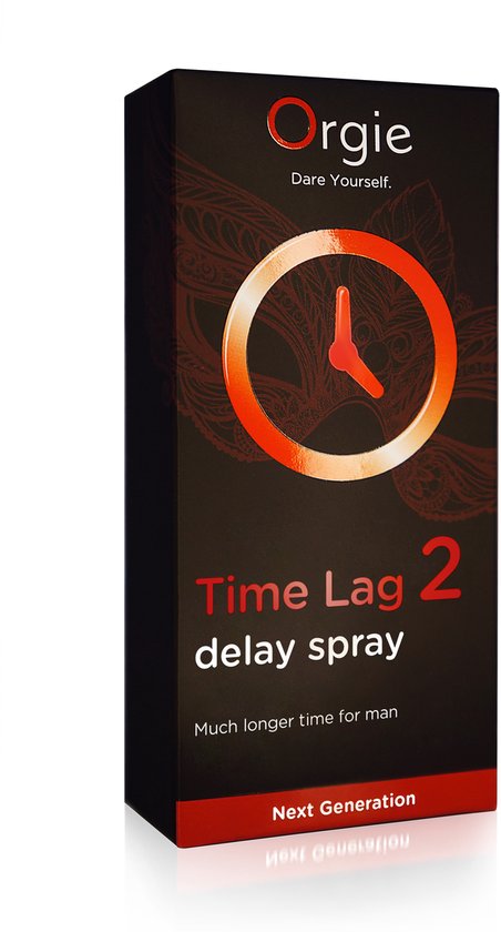 Boîte noire "Orgie Time Lag 2 delay spray" avec icône d'horloge.
