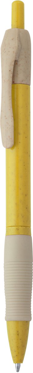10 Balpennen met Drukknop van tarwevezel en ABS met comfortabele grip. Blauwe inkt. Kleur Geel Model Hana