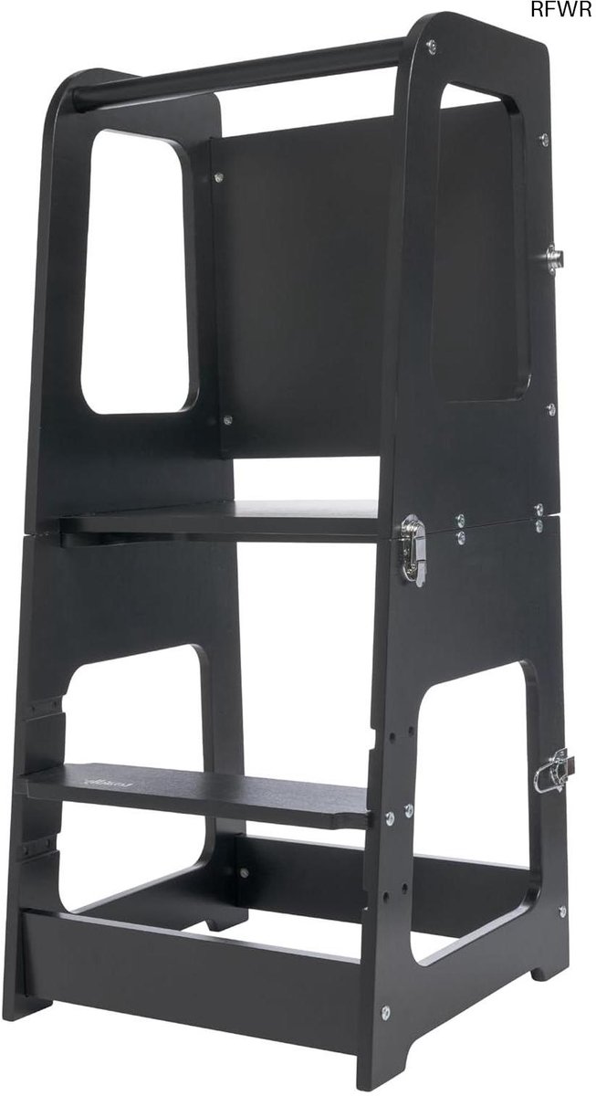 RFWR® Inklapbare Houten Leertoren voor Kinderen - Multifunctionele Keukentoren en Tafel met Krijtbord - Zwart