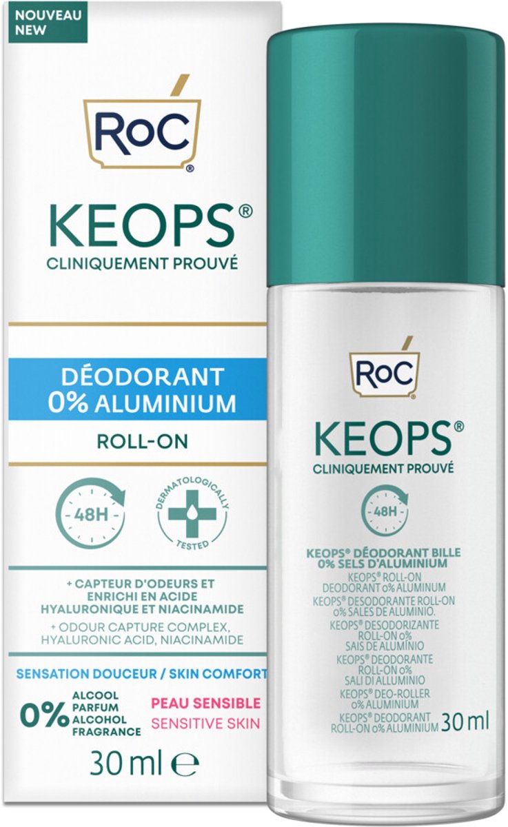 RoC Keops Deodorant Roll-On 0% Aluminium - 3 x 30 ml - Voordeelverpakking