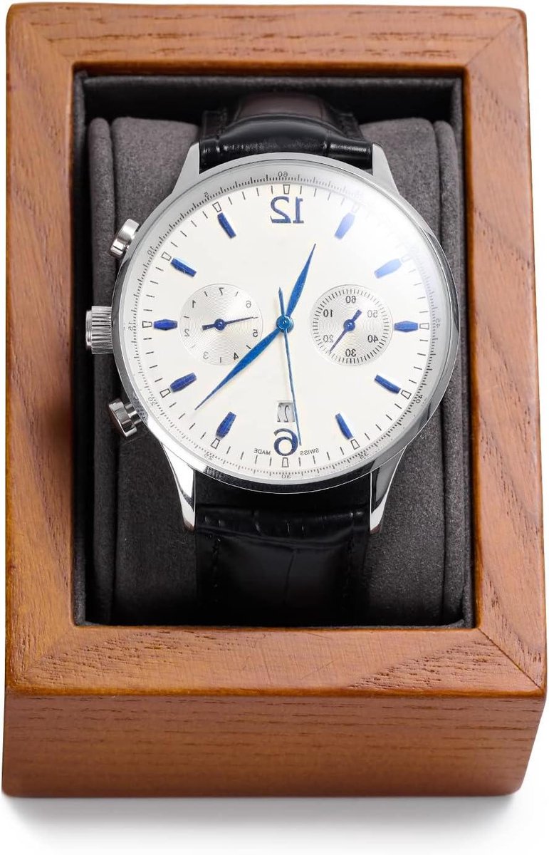 Houten Horlogedoos met Kussen - Horlogehouder - Opbergdoos voor Horloges - Donkergrijs - Luxe opbergoplossing voor sieraden en accessoires - 7 vakken - 95x48 cm