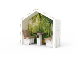 Kartonnen Beursstand - Duurzame zithoek karton - Huis - 2 persoons Vergaderruimte - Pop-up Werkruimte - Eigen ontwerp - Bee Connect