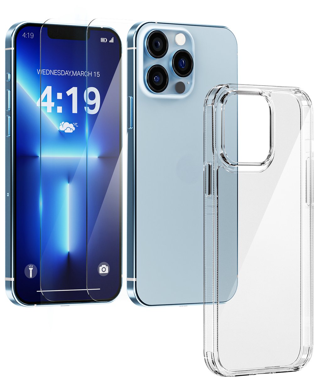 My Case Hoesje geschikt voor iPhone 13 Pro transparant - 2x screenprotector - extra sterk beschermglas