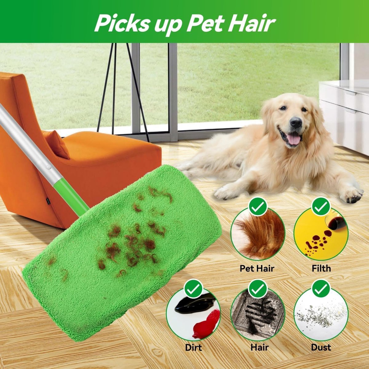 8 stuks voor Swiffer Dweilen Doeken Microvezel Set Doeken Herbruikbaar voor Swiffer Veegmachine Mop, Nat Droog Mop Hoes voor het reinigen van harde vloeren en houten vloeren (Groen