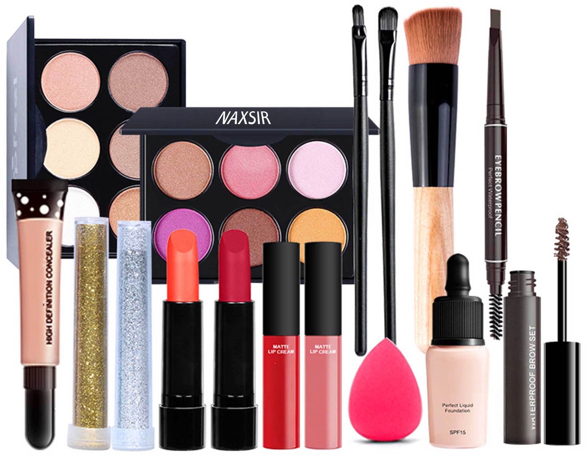 NAXSIR 16-delig Make-up Cadeauset Voor Beginners – Oogschaduwpalette, Lipgloss, Blush & Kwasten Inbegrepen! Gepigmenteerd & Perfect voor Vrouwen en Meisjes
