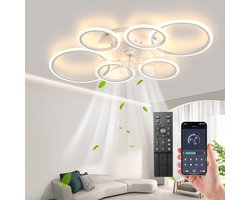6 Ringen Plafondventilator - Dimbaar Met Afstandsbediening & APP - Wit - 6 Snelheden - Smart lamp - Moderne Ventilator