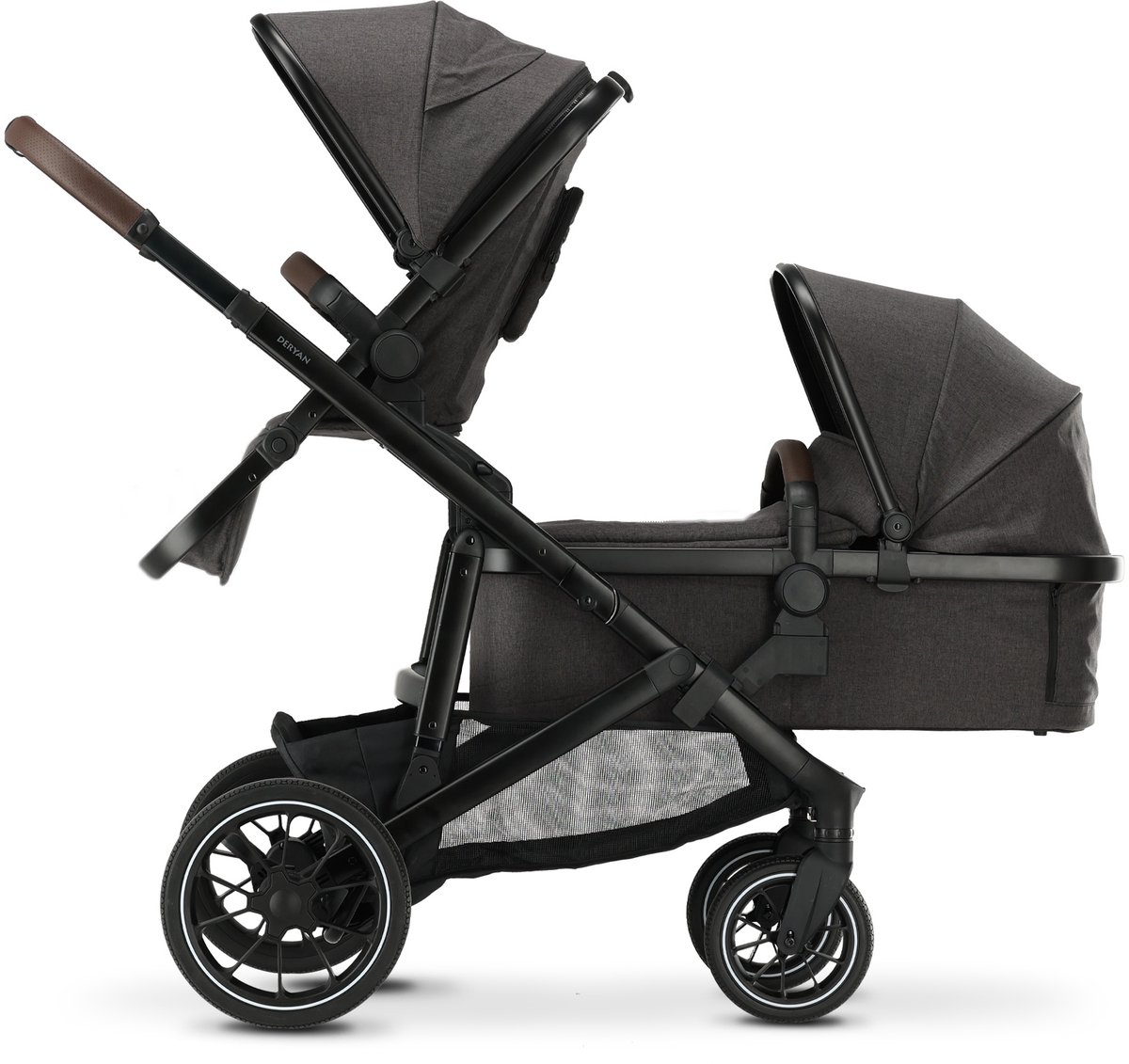 Deryan Evy Kinderwagen - Duo Kinderwagen - Uitbreidbaar - Inclusief reiswieg - Grijs