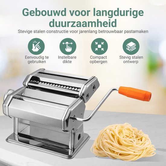 Pastamachine - 9 Standen voor Verse Spaghetti, Tagliatelle, Fettuccine en Lasagne - Hoogwaardig Roestvrij Staal- AUM van Merkloos — afbeelding 4