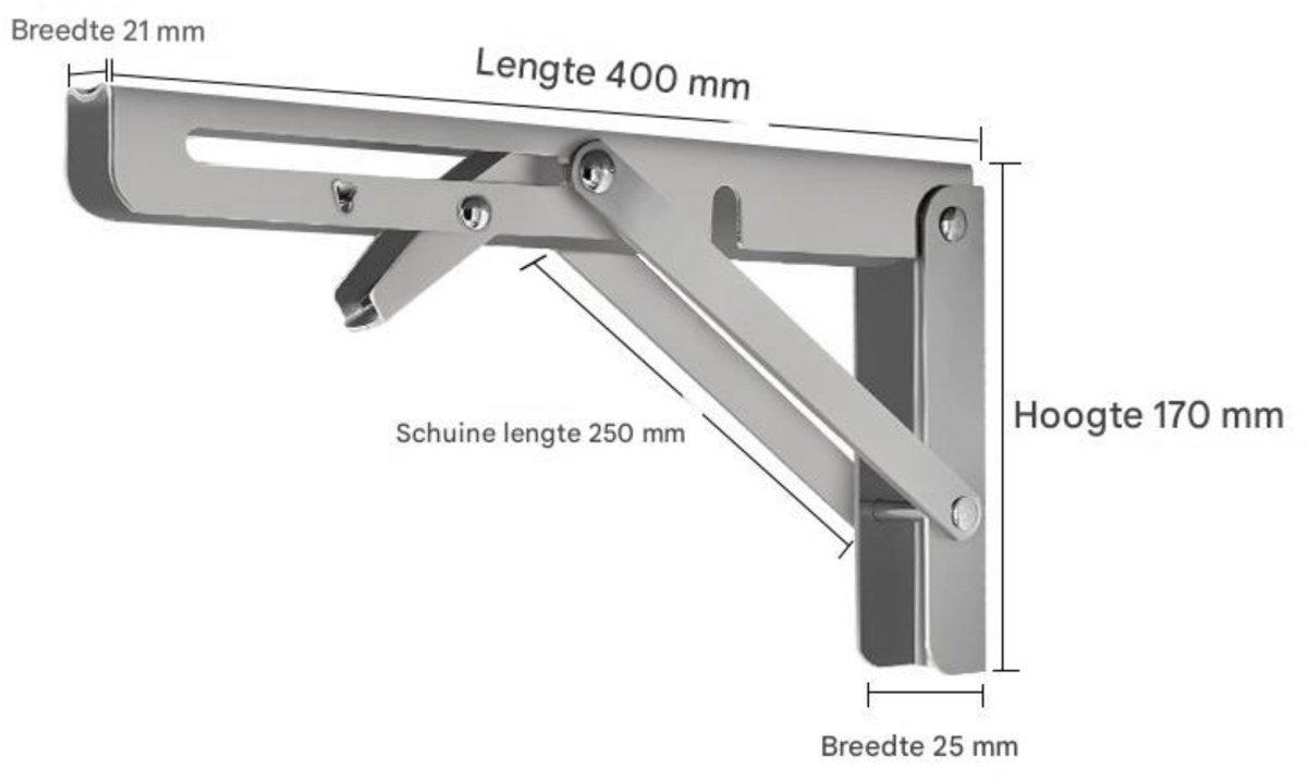 EXCITAT Opvouwbare plankdrager - Opvouwbare drager - Wandgemonteerde plankdrager - Maximale belasting 99.8 kg - Geschikt voor bureaubladwandplank - 2 stuks - zilver