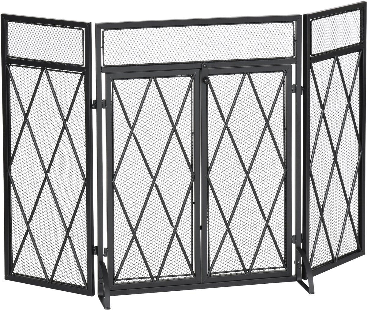HOMCOM-Kaminschirm-Metall-120L x 79H cm-Schwarz