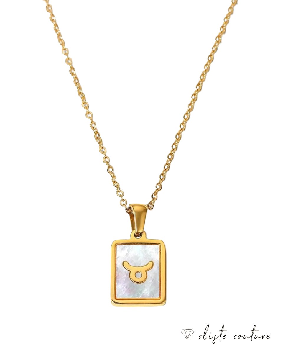 Cliste Couture - Stars Sterrenbeeld Ketting met Schelp Stier / Taurus - Stainless Steel met Goud Verguld - 45cm Ketting met Zodiac Hanger - Inclusief Cadeau Verpakking