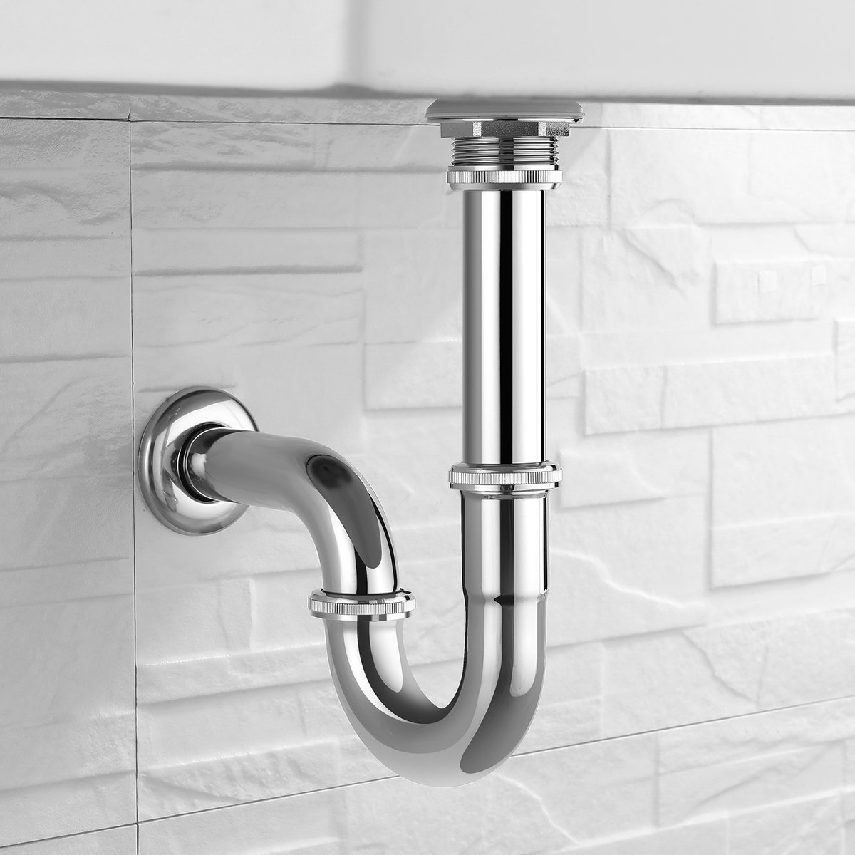 Auralum Max universele sifon - U-vormige wastafel sifon chroom roestvrij staal sifonbuis anti-geur sifon Ø32 mm Badkamer accessoire