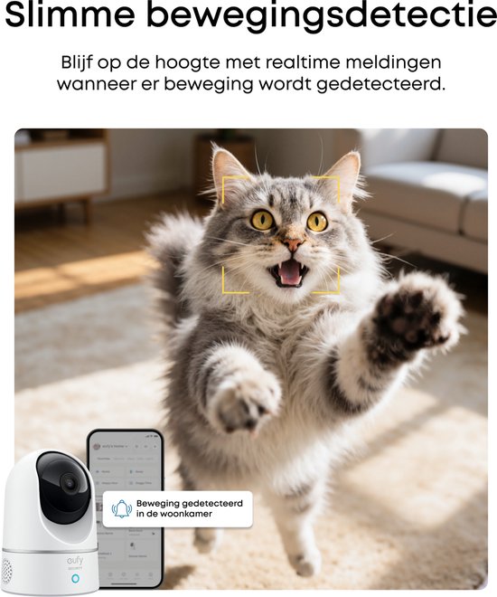 eufy Security E220 Binnencamera - 2K Pan & Tilt - Indoor Cam - Huisdiercamera - Petcam - 2K-resolutie - Panoramische en kantelfunctie - Nachtzicht - Bewegings- en geluidsdetectie - Tweerichtingsaudio - Compatibel met Amazon Alexa en Google Assistant