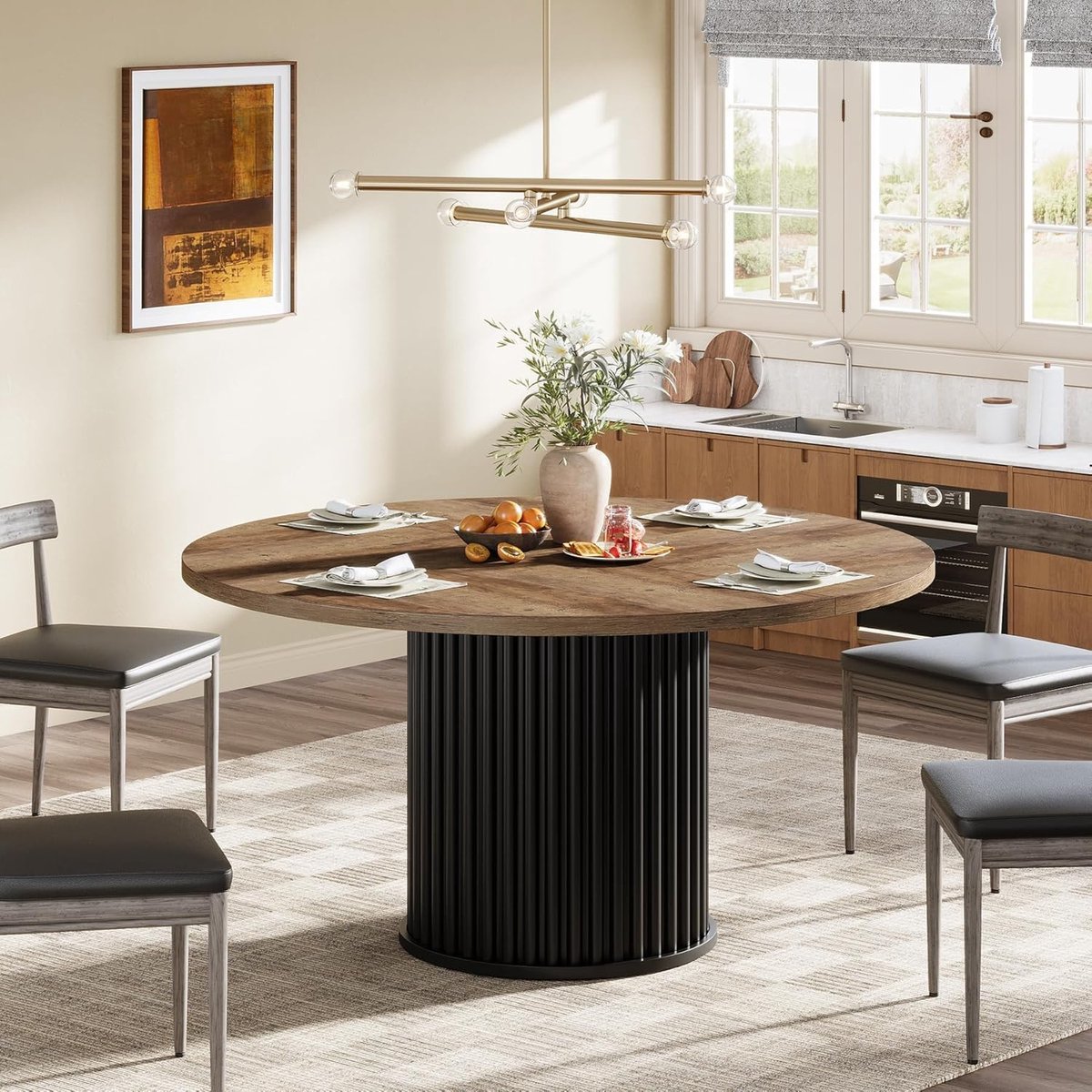 Tribesigns Ronde eettafel voor 4 personen: 120 cm moderne keukentafel met houtnerf oppervlak en metalen basis, rustieke ronde tafel voor eetkamer, woonkamer, bruin en zwart (alleen tafel Tribesigns Ronde eettafel voor 4 personen: 120 cm moderne keukentafel met houtnerf oppervlak en metalen basis, rustieke ronde tafel voor eetkamer, woonkamer, bruin en zwart (alleen tafel