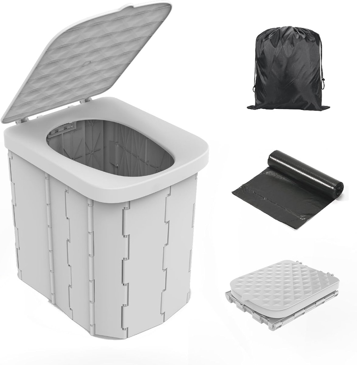 Draagbaar Kampeertoilet voor Volwassenen - Draagbaar Opvouwbaar Toilet met Deksel - Draagbaar Reispotje voor Volwassenen - Draagbaar Toilet - Autotoilet - Grijs