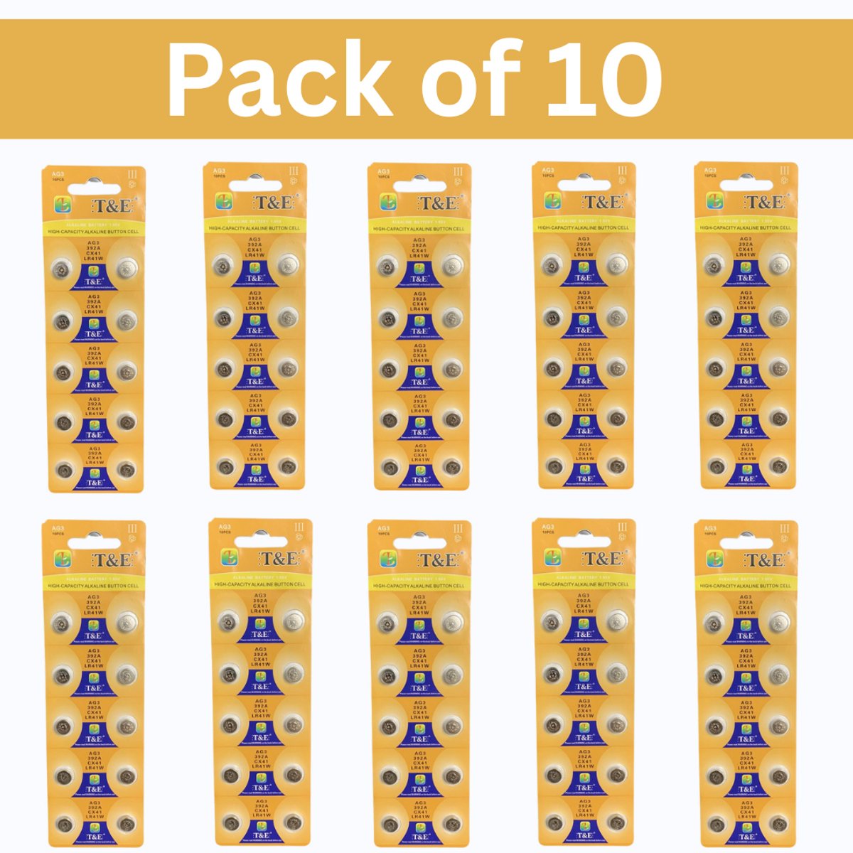 LR41 AG3 Alkaline Knoopcelbatterijen – 1,5V Langdurige Stroom – Verpakking van 10 (100 stuks)