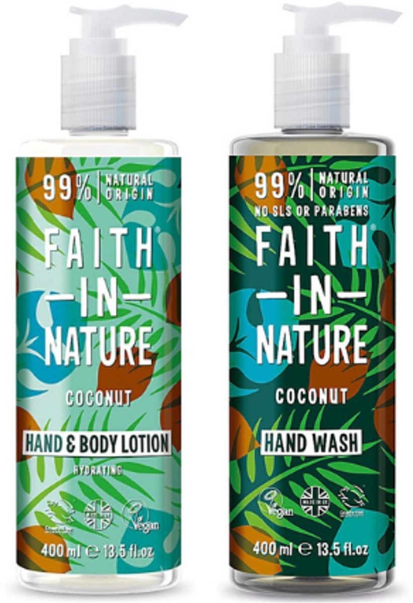 Faith In Nature Geschenkset - Hand Care - Coconut | Handwash & Hand-Bodylotion - 2x 400ml | 100% Natuurlijk - Vrij van parabenen en SLS