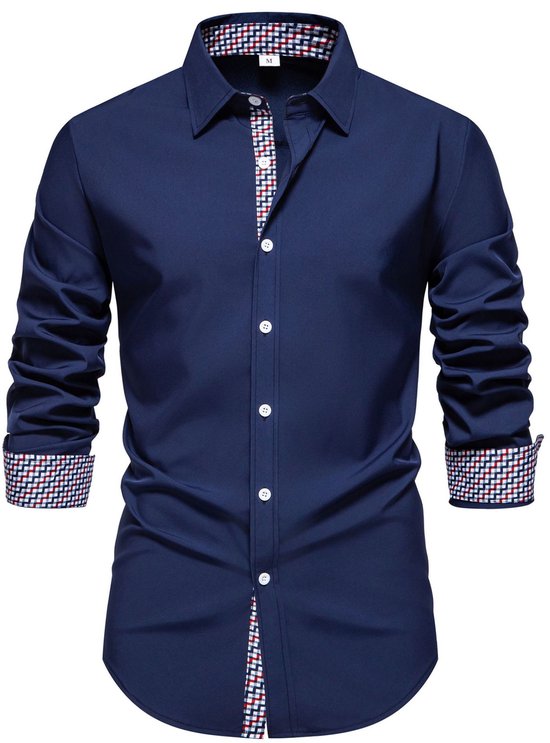 Allthemen Mannen Chambray Ruit Overhemd - Slank Fit Kreukvrij - XXL