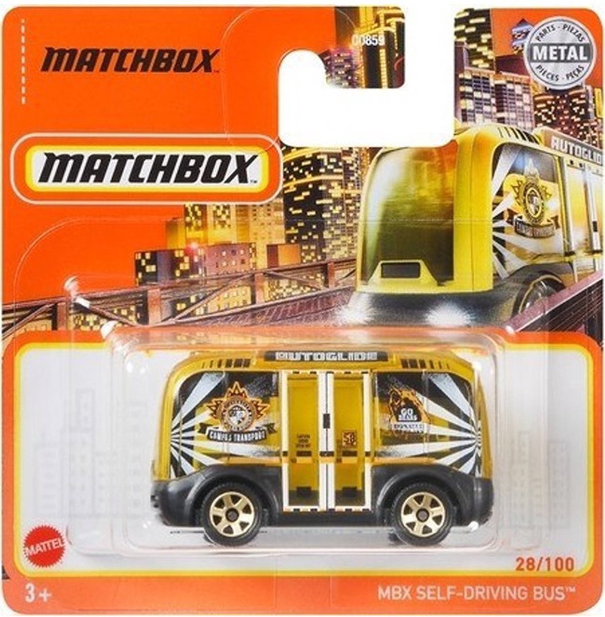 MATCHBOX MBX SELF DRIVING BUS 28-100 GO BEARS COLOR 1:64 METAL 2025