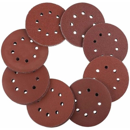 Lot de 100 disques abrasifs 125mm avec fermeture à bande auto-agrippante pour ponceuse excentrique, grains professionnels P60/P80/P100/P120/P240, disques de ponçage durables pour métaux, bois et plastique