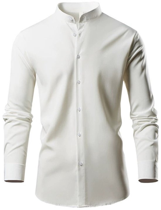 Allthemen Heren Effen Standup Kraag Slanke Lange Mouwen Overhemd - Zakelijk Zomer Overhemd - XL