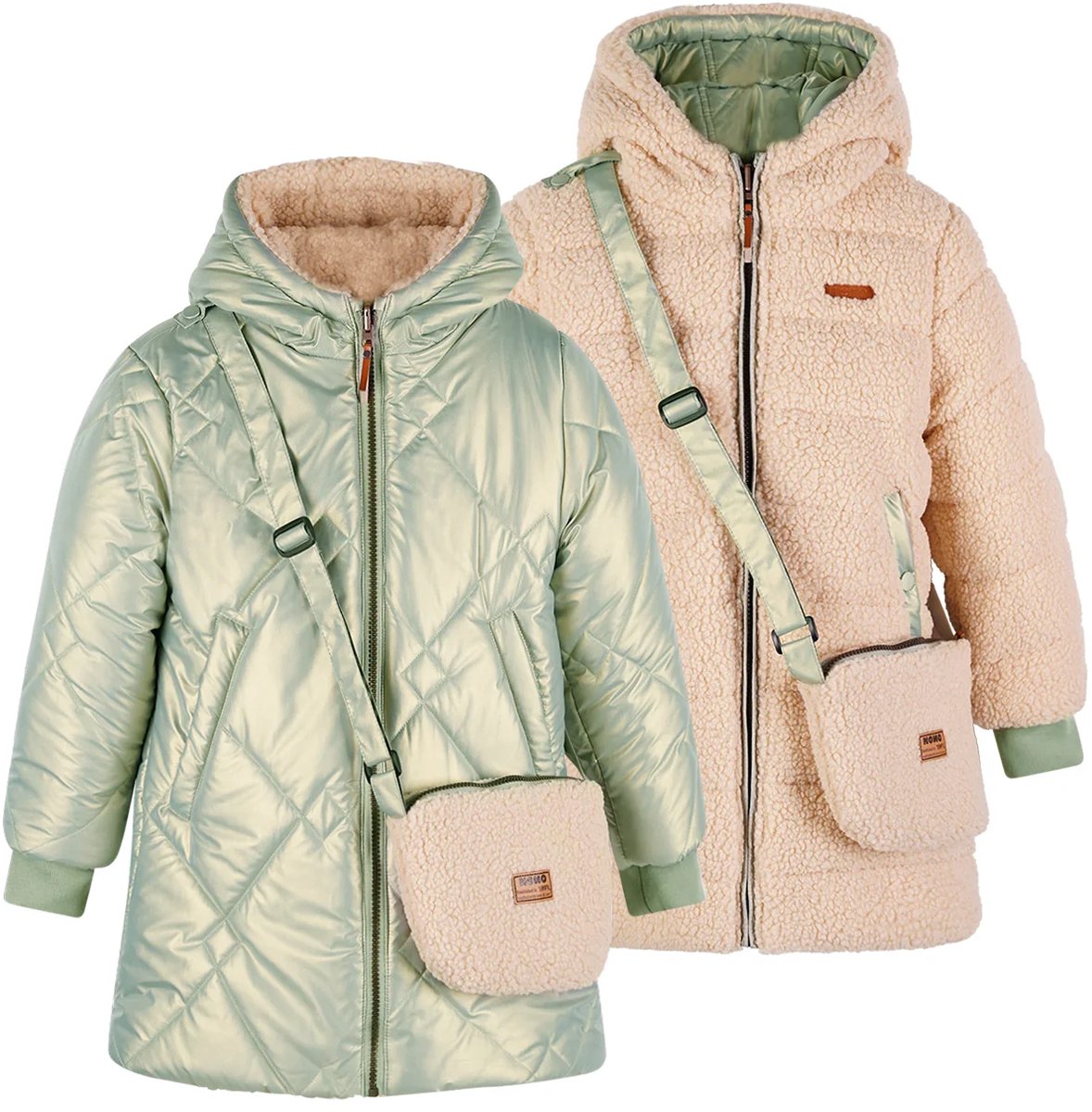 NONO - Betty Reversible Hooded Mid Long Jacket+ Bag - Groen - Maat 110