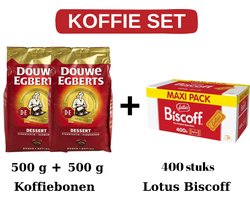 Koffie Set - Douwe Egberts 2X 500 gr Koffiebonen + 400 Stuks Lotus Biscoff - Office Koffie Set - Koffie - Koffie Set voor Kantoor - Koffiebonen -