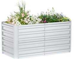 NAIZY Verhoogde Bak Gegalvaniseerd Staal 180x90x58cm Moestuinbak bloembak grote plantenbak voor buiten koude bak tuinbed Rechthoekig voor tuinbalkon, Zilver