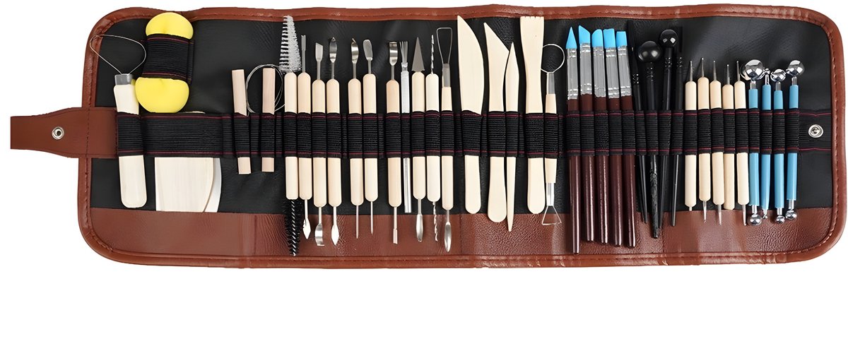 Ilso modelleer‑ & beeldhouwset - klei gereedschap - 40 delig - rol etui