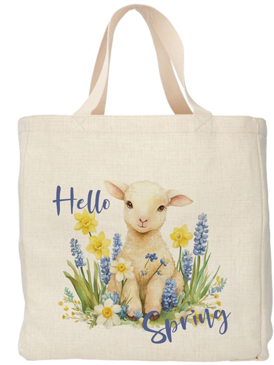 Shopper - Totebag - Boodschappentas | Hello Spring - Lam | Duurzaam - Linnenlook - 48x38cm