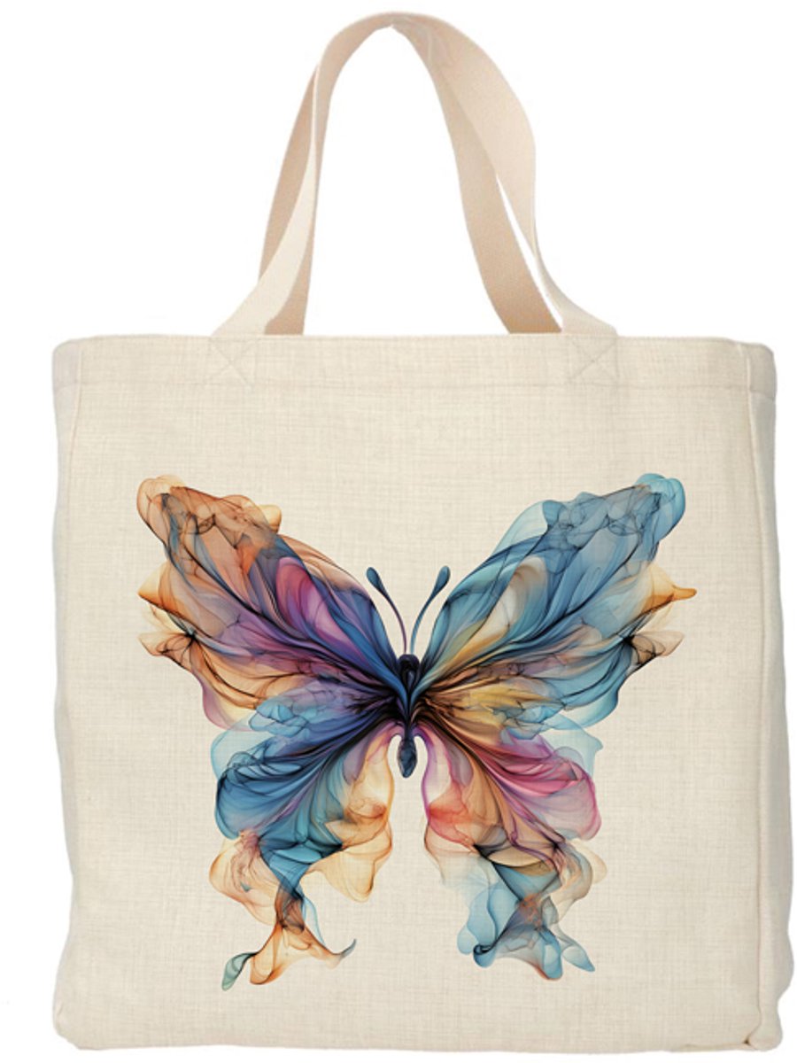 Shopper - Totebag - Boodschappentas | Vlinder - Smooky | Duurzaam - Linnenlook - 48x38cm