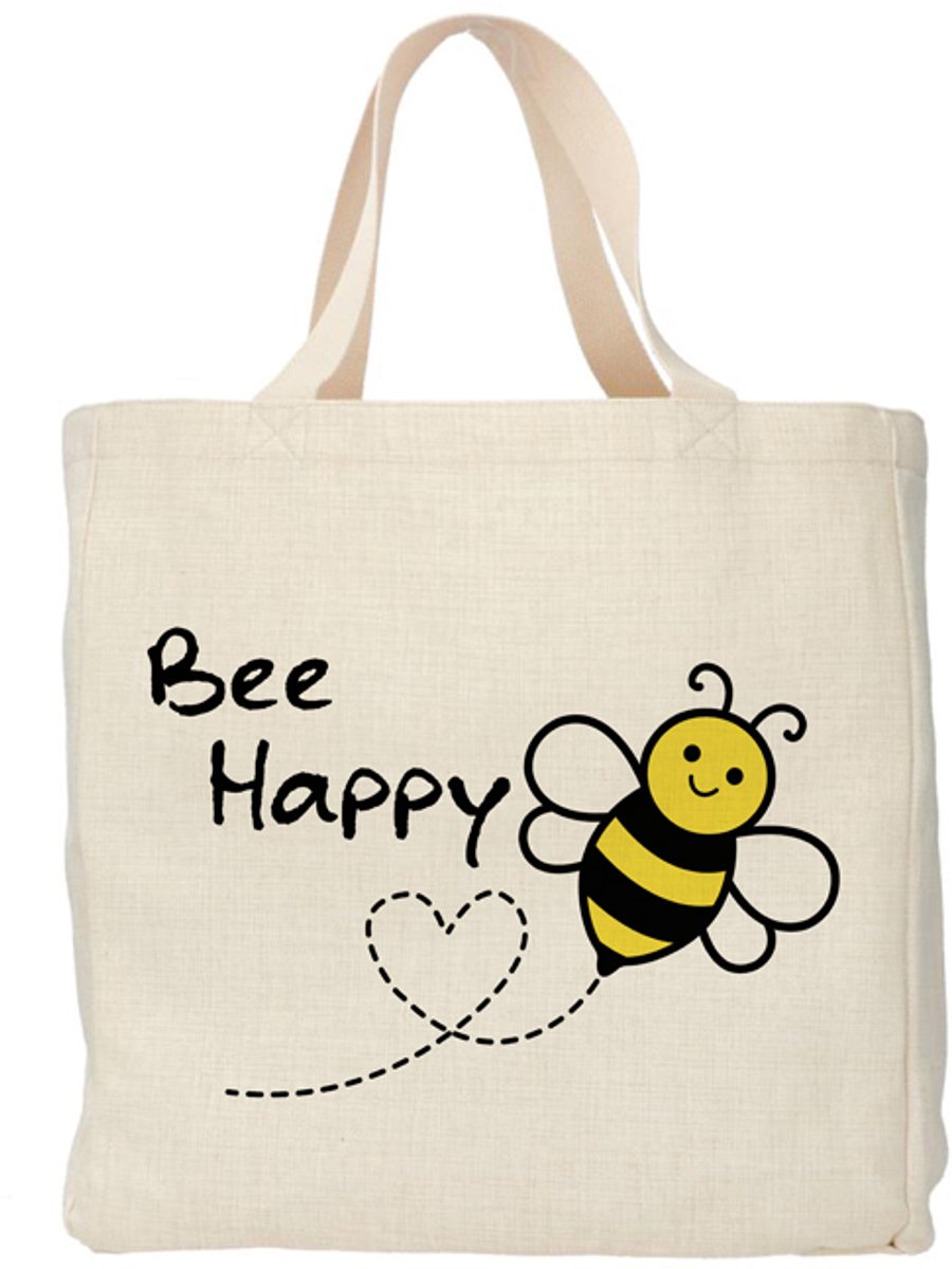 Shopper - Totebag - Boodschappentas | Bee Happy | Duurzaam - Linnenlook - 48x38cm