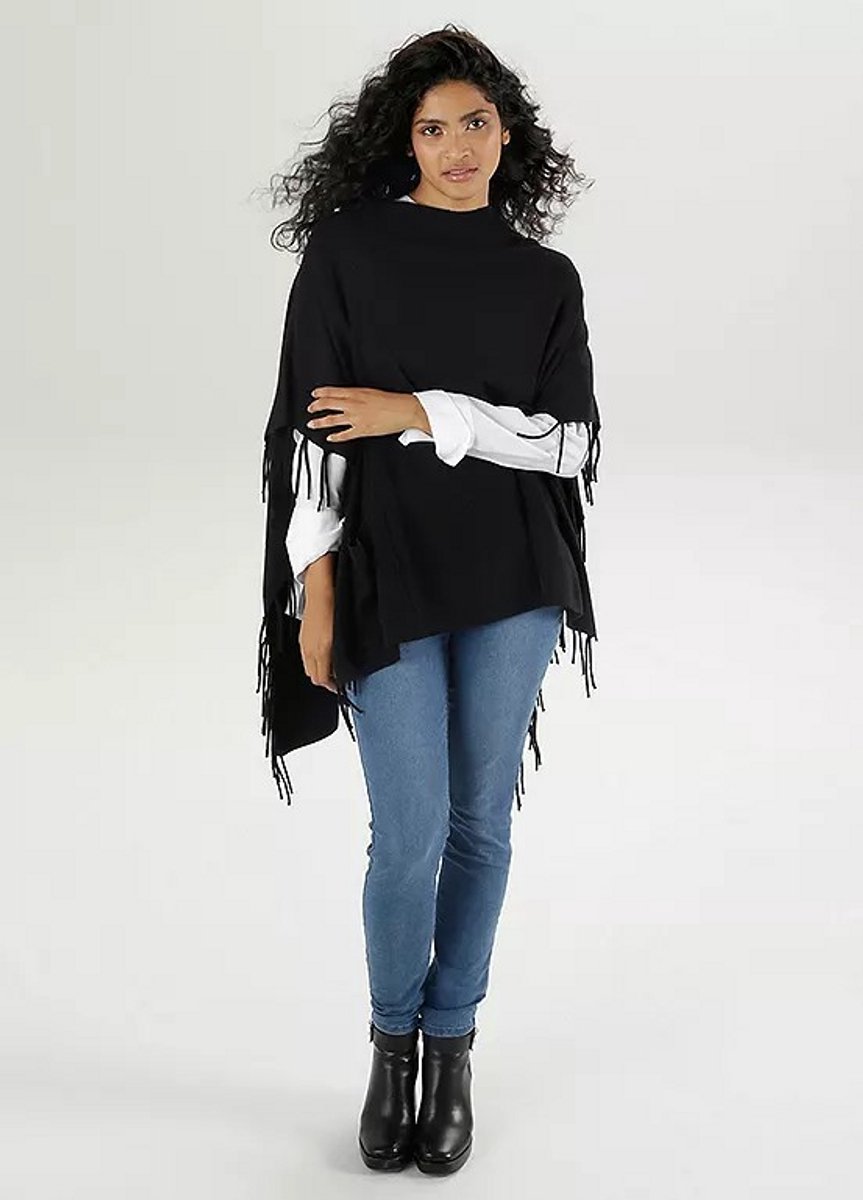 Aniston | Poncho | Zwart | Fijn breisel | Maat 2 ( 40-44)
