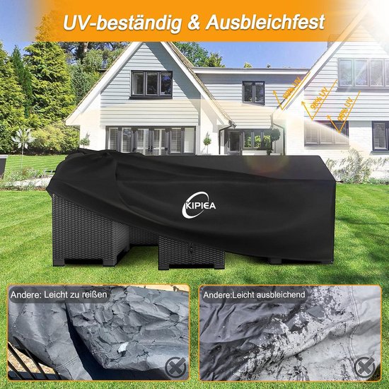 Kipiea Tuinmeubelhoes Waterdichte, Rechthoekig Buitenmeubelhoezen Winddicht, 420D Oxford-weefsel Buiten Tuintafelafdekking, Terrastafels en stoelen hoezen Anti-UV, Scheurbestendig- 290x198x71cm