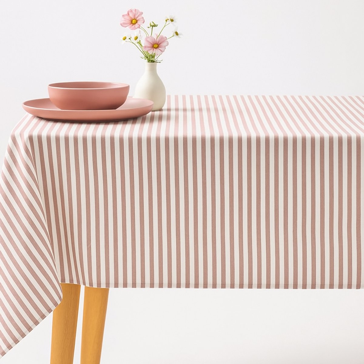 Vlekbestendig Tafelkleed – Stijlvol, Fris & Praktisch katoenen tafellaken streep 160 x 160 zalm rood