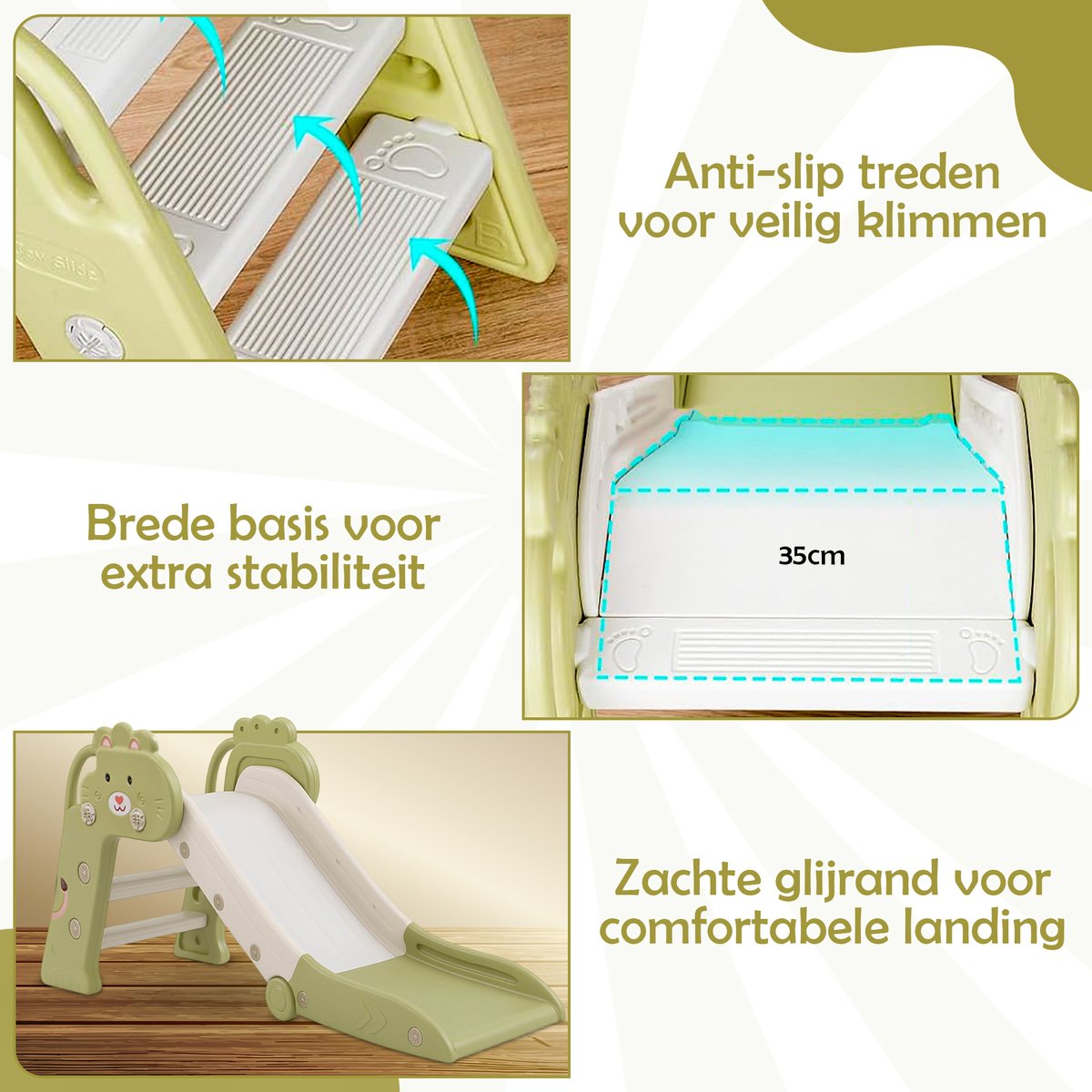 Oemmie Glijbaan - Glijbaan peuter - Glijbaan buiten - Glijbaan binnen - Speeltoestel - Opvouwbaar - Groen — afbeelding 5