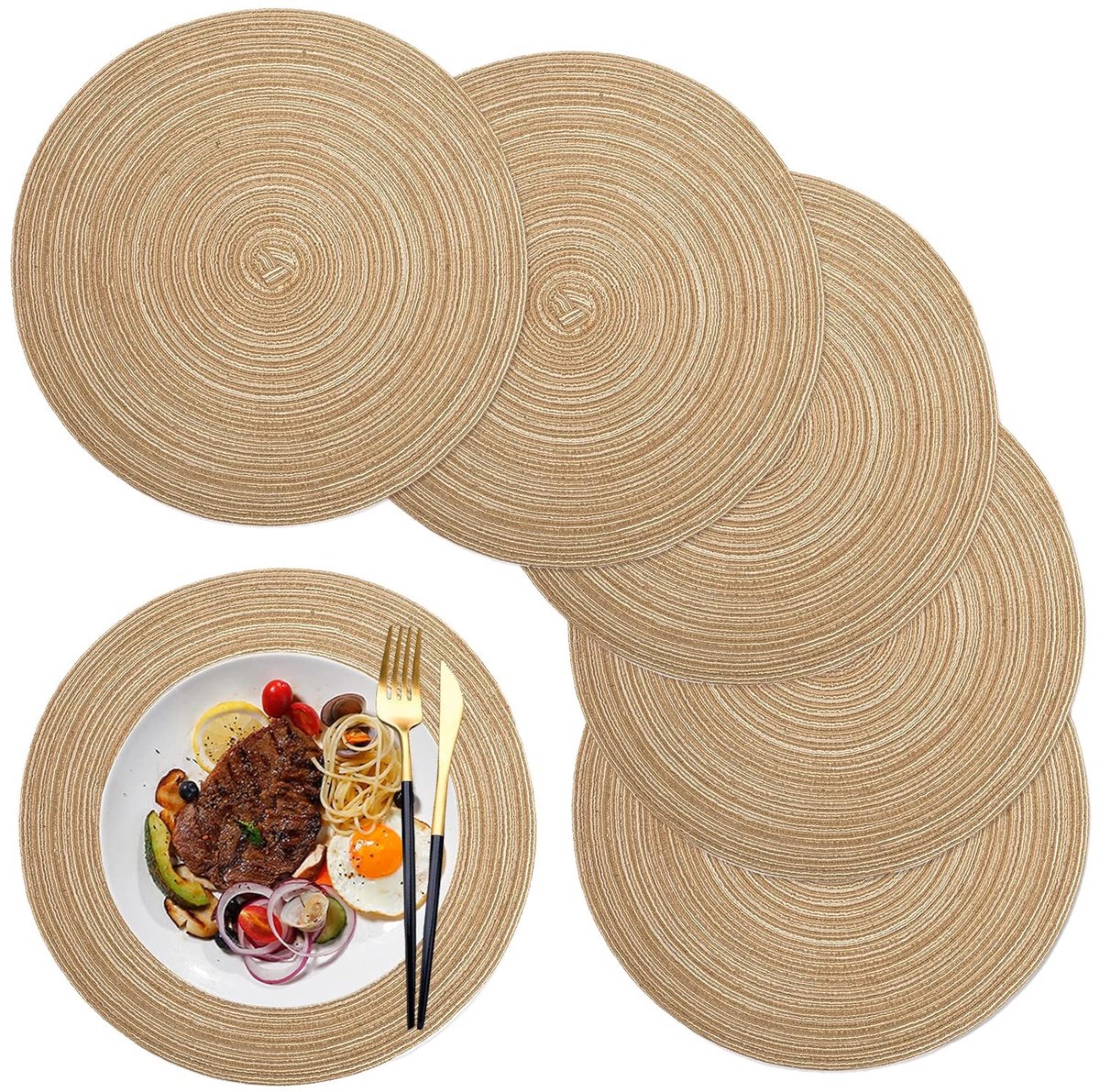 Duurzame placemats - vlekbestendig en hittebestendig - set van 6 - 36 cm