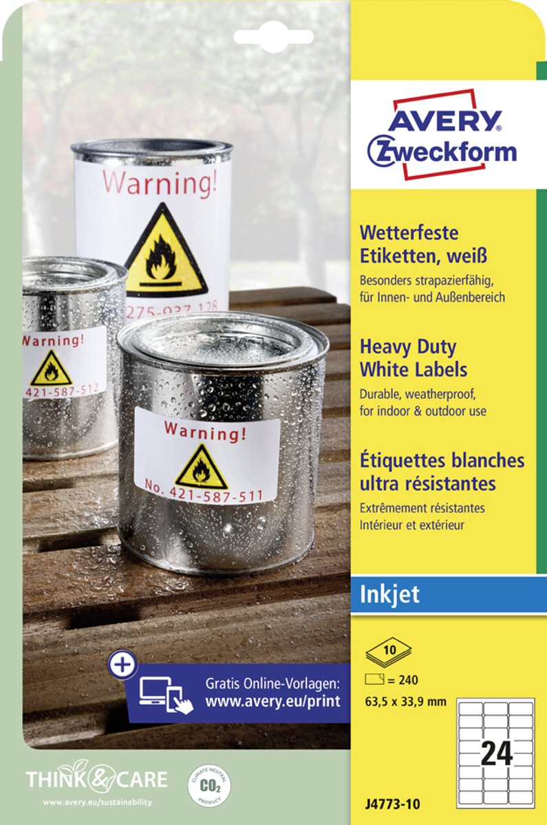 AVERY Zweckform folie-etiketten, weersbestendig, 45,7 x 21,2 mm, wit