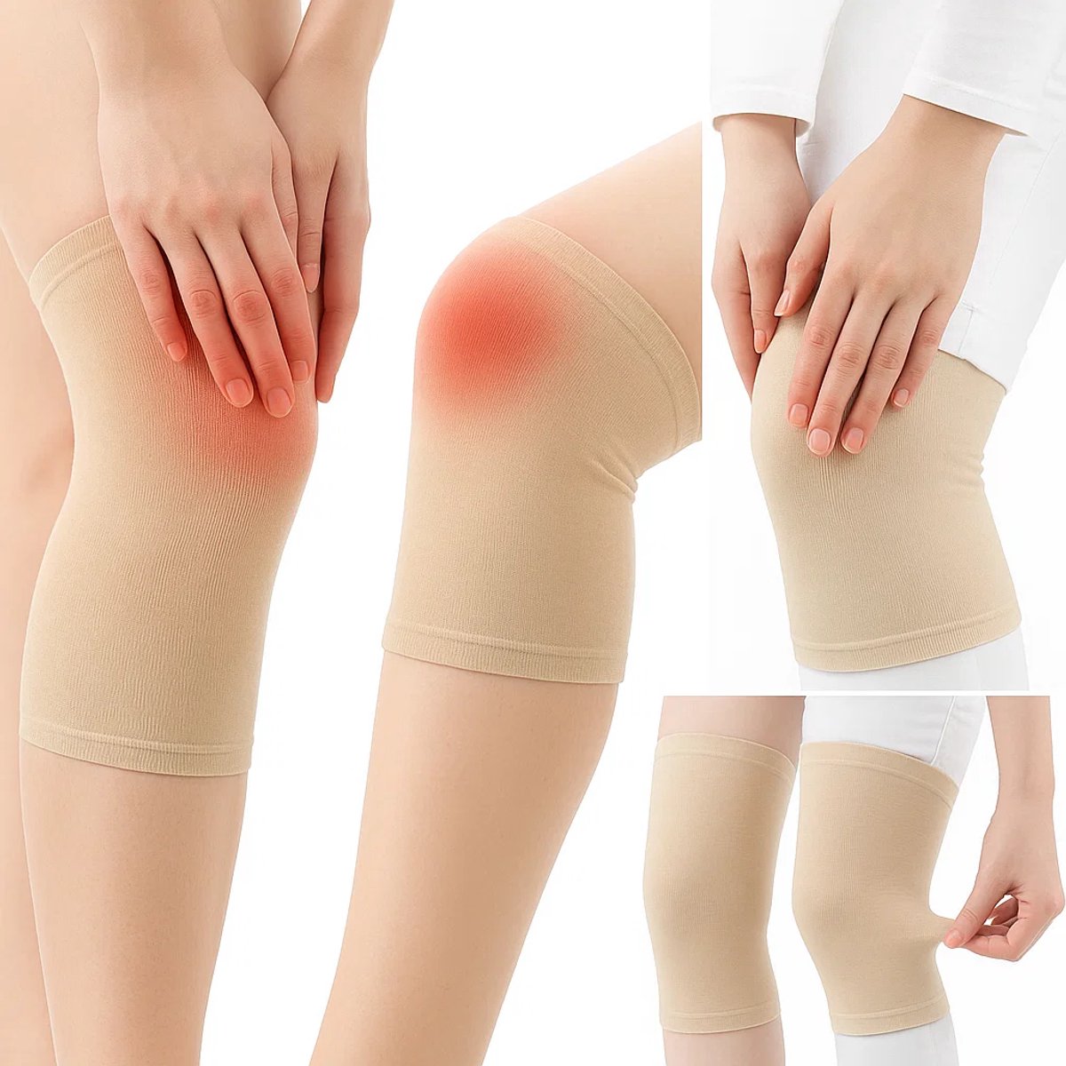 Knieband Sport – Elastische Knie Support – Comfort & Stabiliteit – Ademend & Flexibel – Fitness, Hardlopen & Training – Beige (1 Paar)